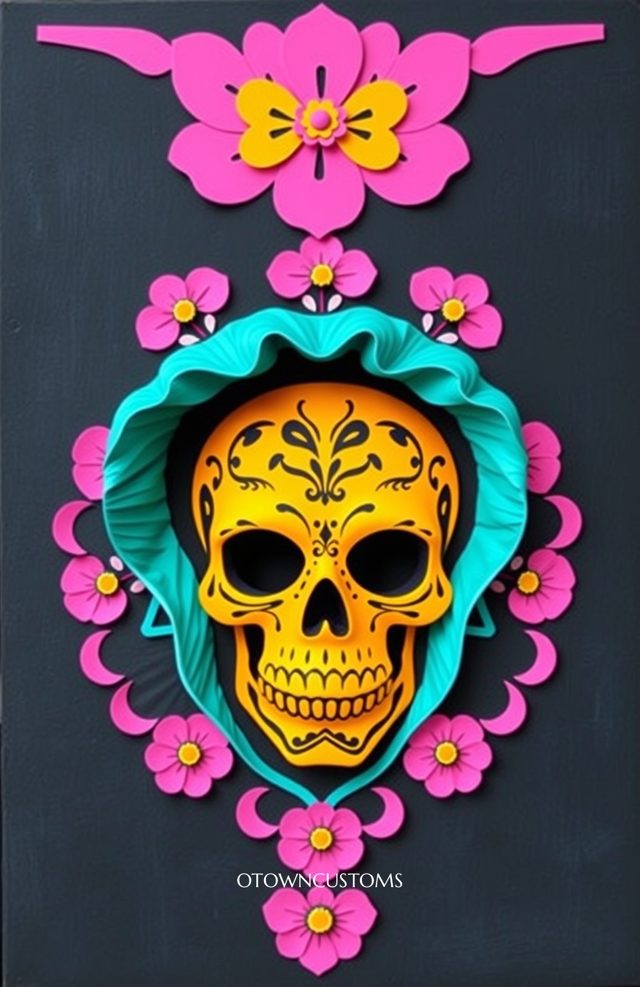 Marigold Skull Teal Papel Picado
