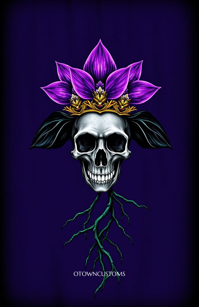 Skull with Black Bat Orchid