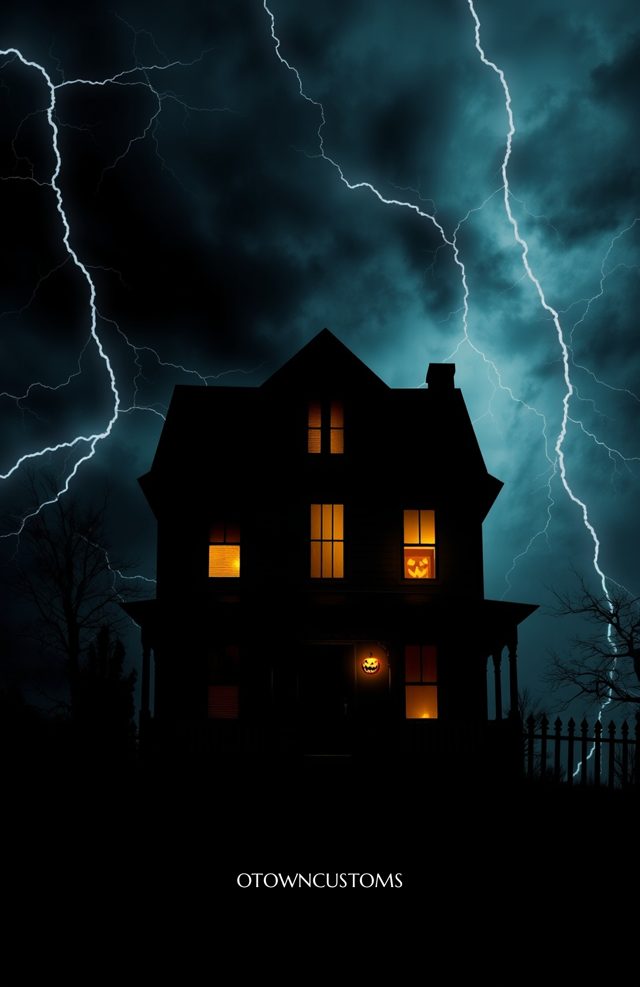 Haunted House Silhouette with Pumpkin