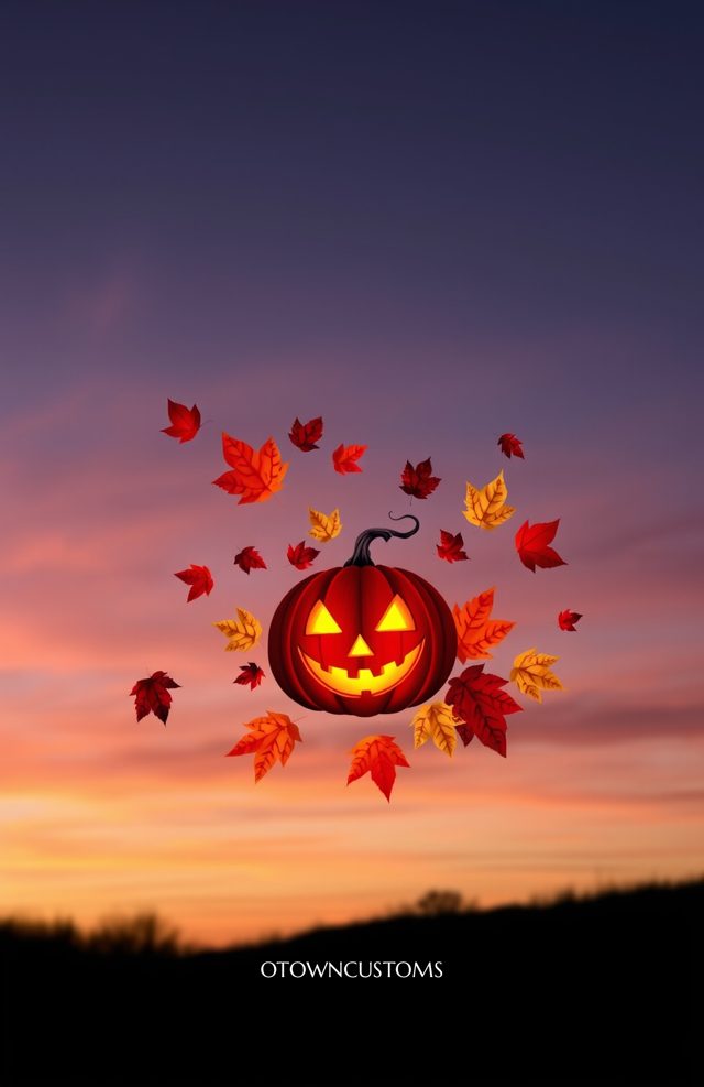 Autumn Leaves Floating Around Pumpkin