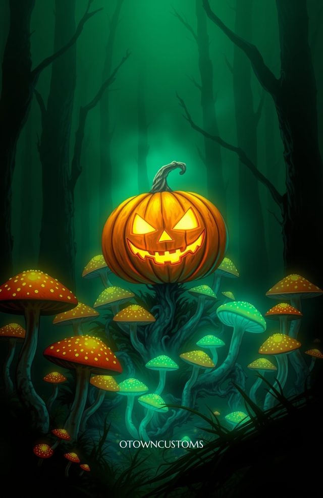 Pumpkin with Glowing Poisonous Mushrooms