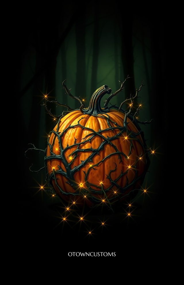 Pumpkin with Glowing Thorny Vines