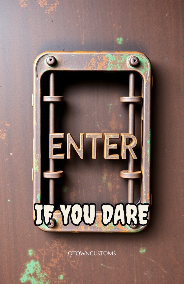 Cemetery Gate Rust Typography