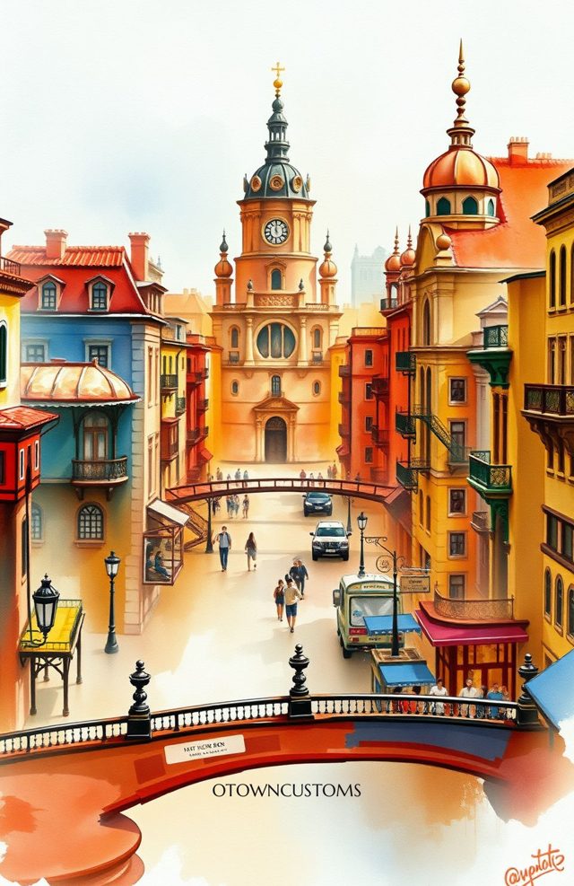 Watercolor Cityscape Ornate City