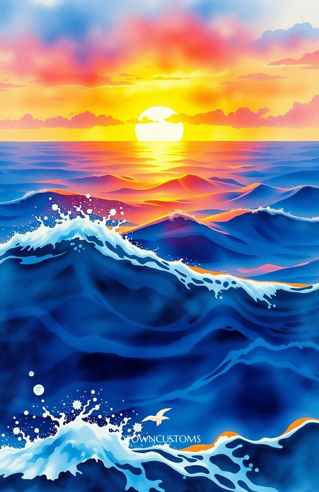 Vibrant Sunset Waves Retro Ocean