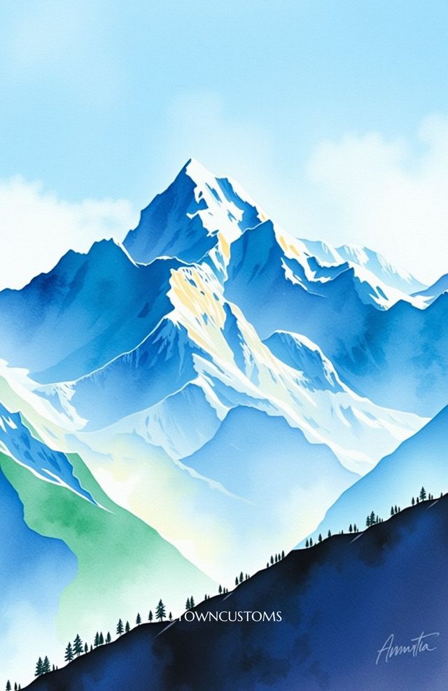 Watercolor Mountain Art Bright Mountain
