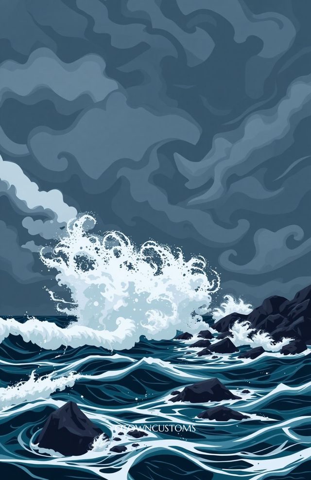 Dramatic Seascape Illustration Storm At Sea