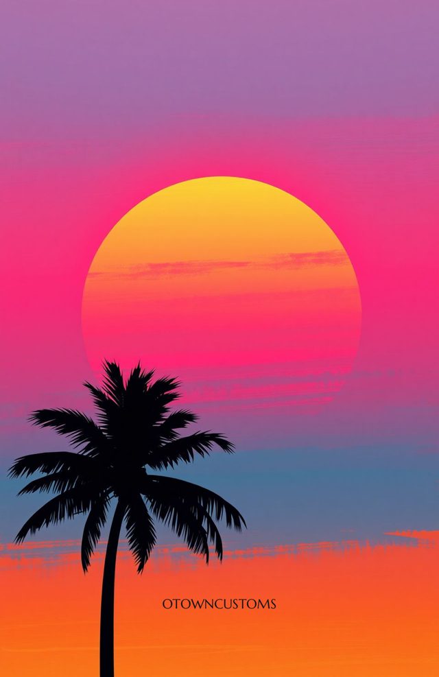 Vaporwave Sunset Palm Silhouette
