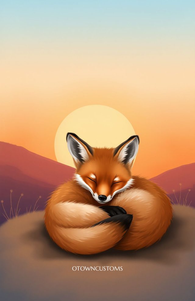 Cute Sleeping Fox Cub Digital Illustration