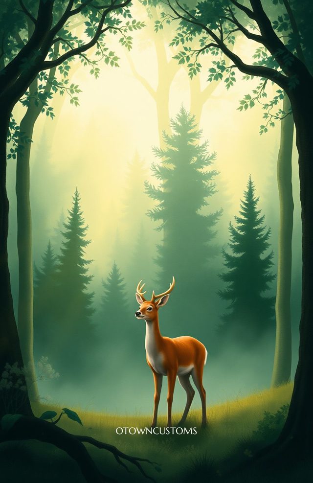 Enchanted Forest Deer Gaze Scene