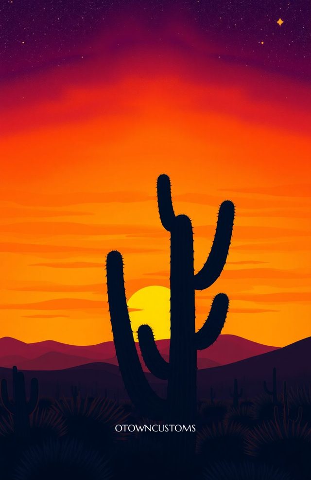 Desert Cactus Sunset Silhouette