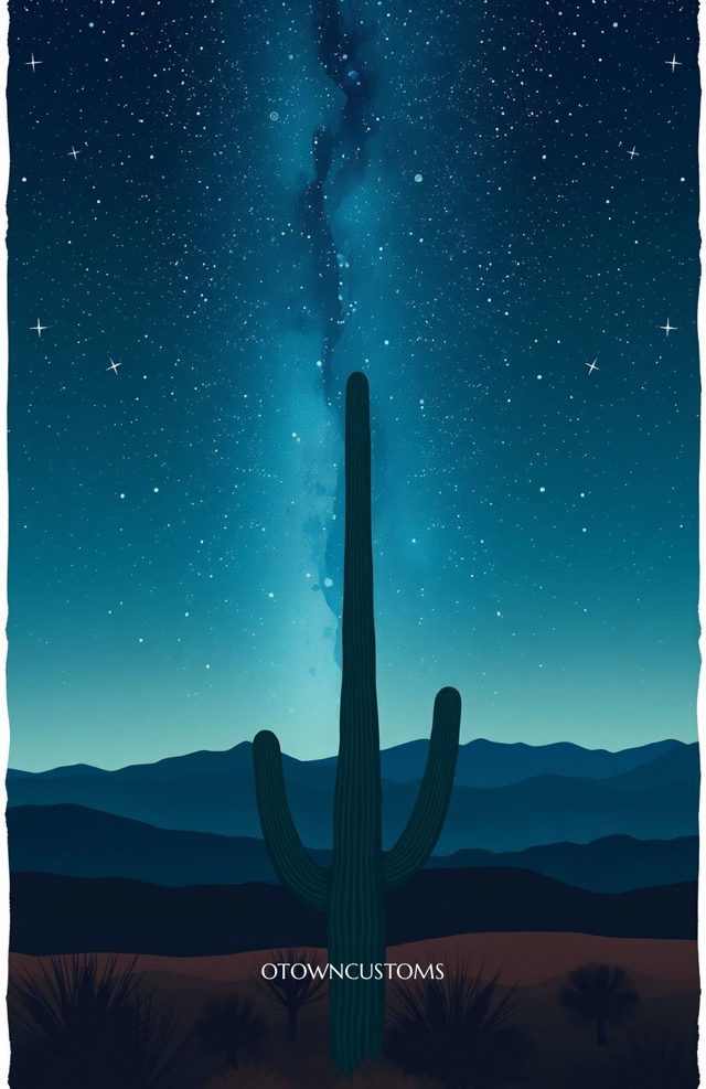 Minimalist Desert Cactus Nightscape