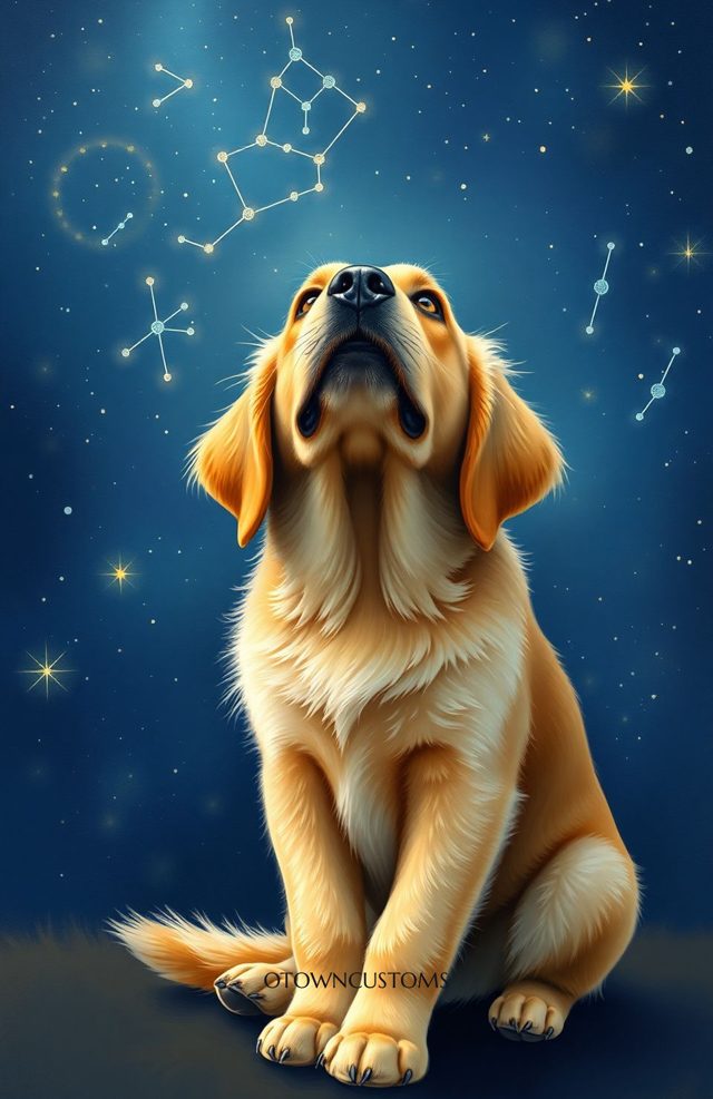 Whimsical Golden Retriever Stargazing