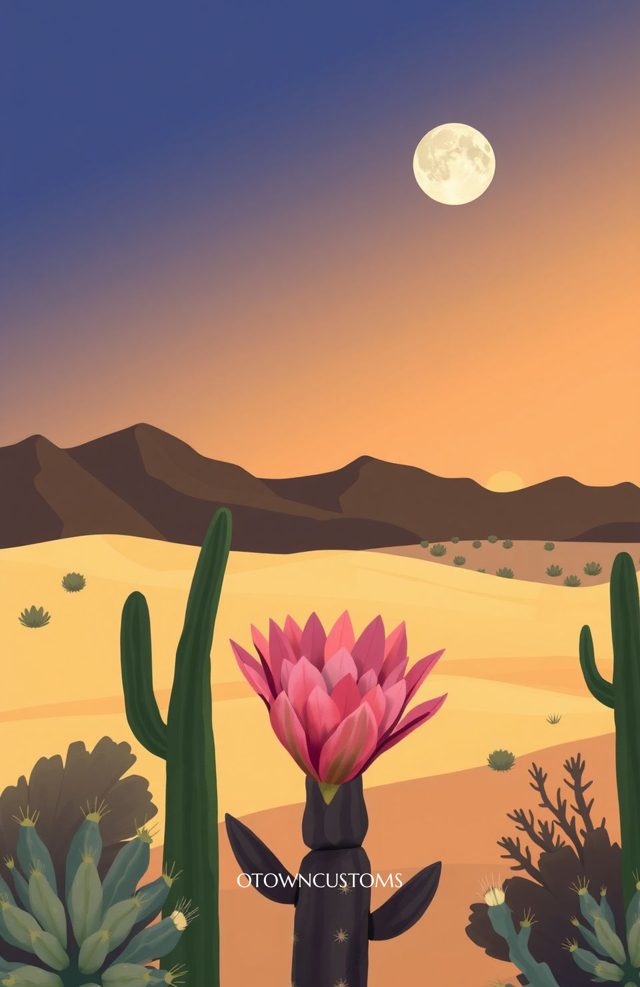 Desert Scene Cactus Blossom Moonrise