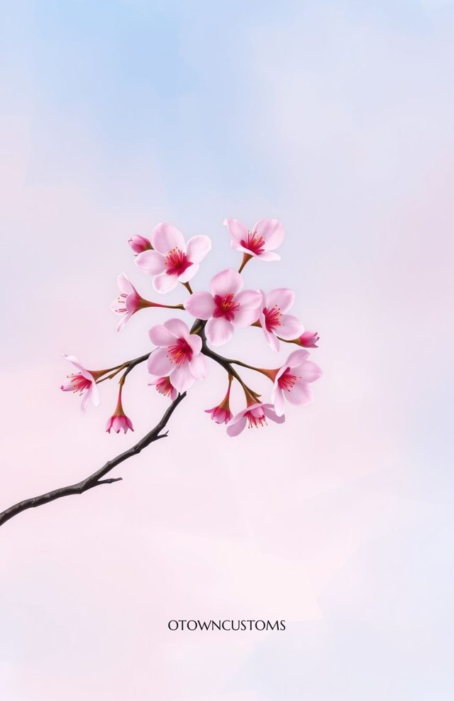 Minimalist Watercolor Blooming Sakura Tree
