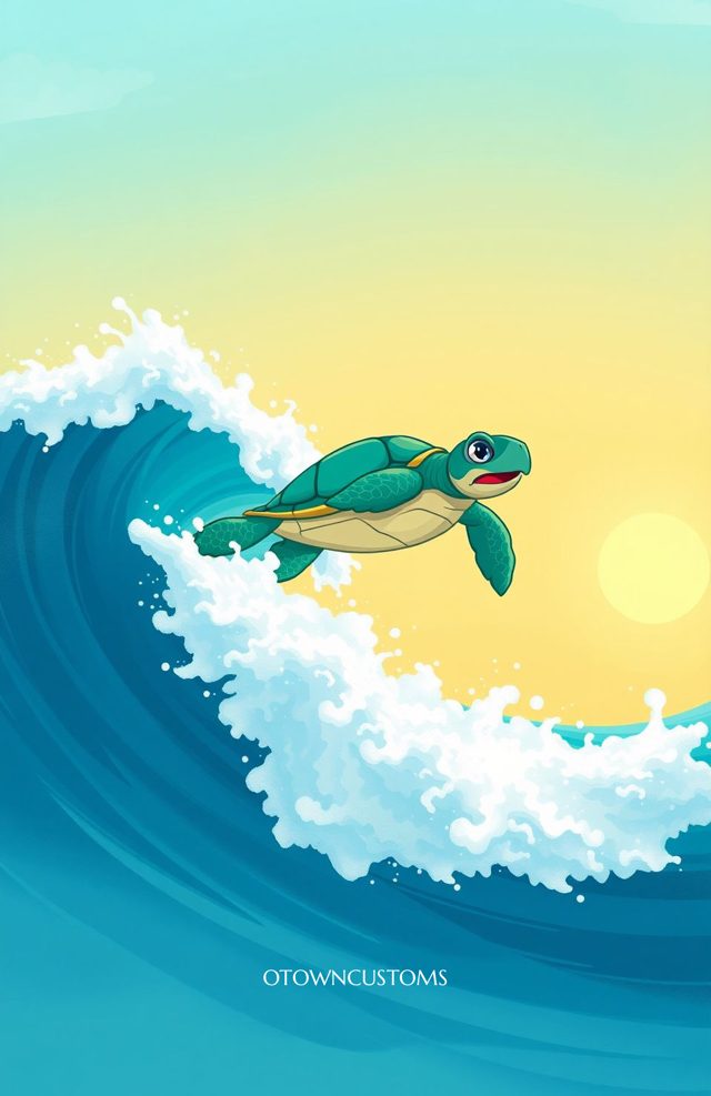 Cartoon Ocean Wave Turtle Ride