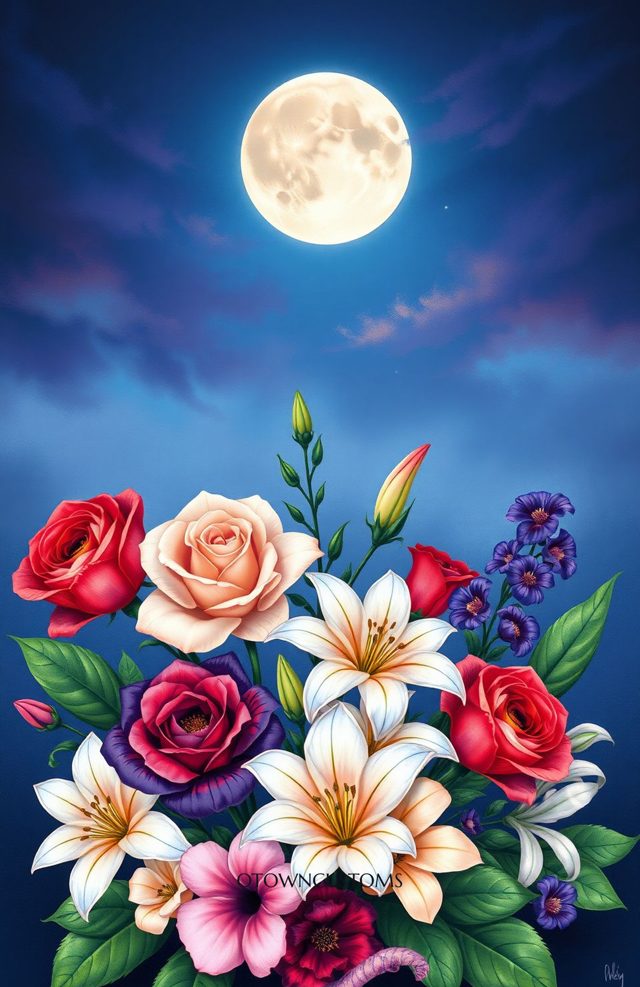Mystic Moonlit Floral Realistic