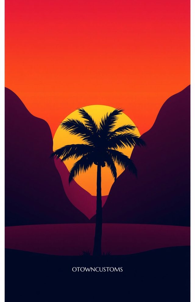 Minimalist Sunset Retro Palm Silhouette