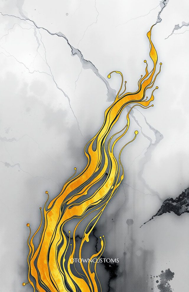 Abstract Fluid Gold Ink Splash Marble