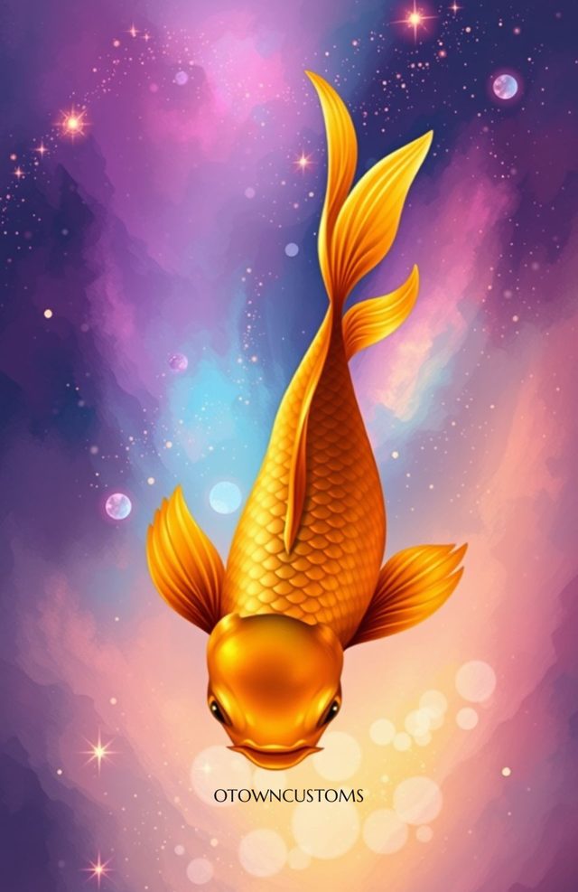 Golden Galactic Koi Through Nebula