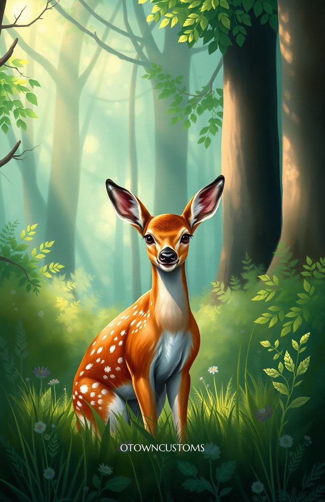 Enchanting Forest Illustration Fawn Gaze