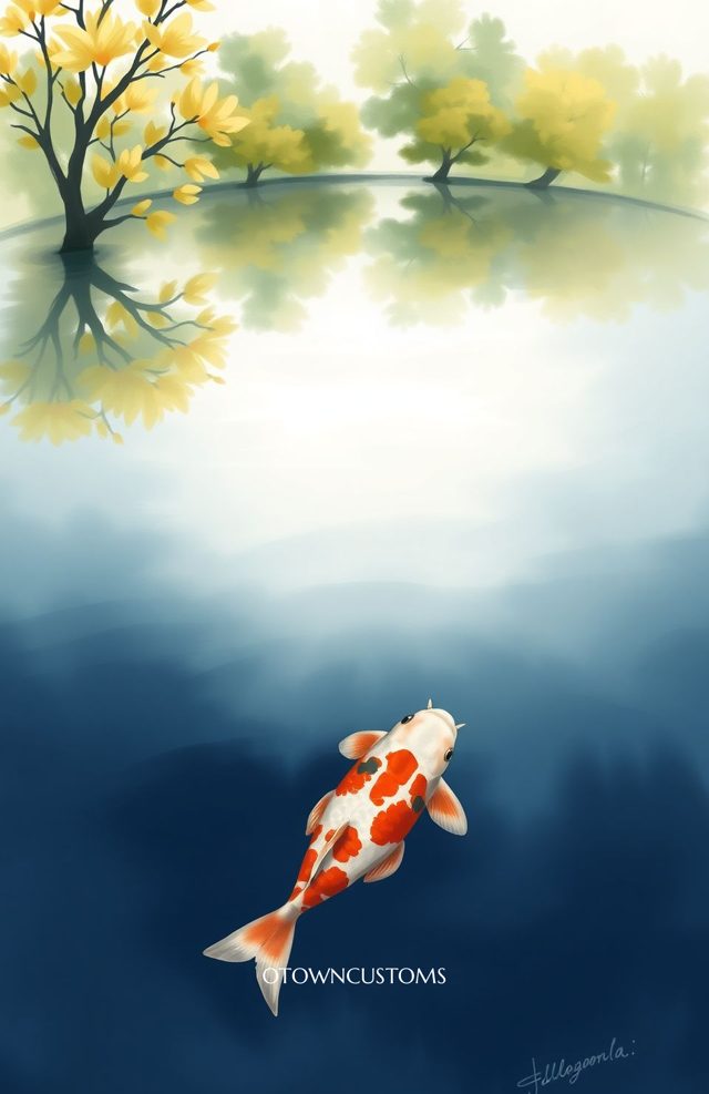 Watercolor Tranquil Koi Pond Reflection
