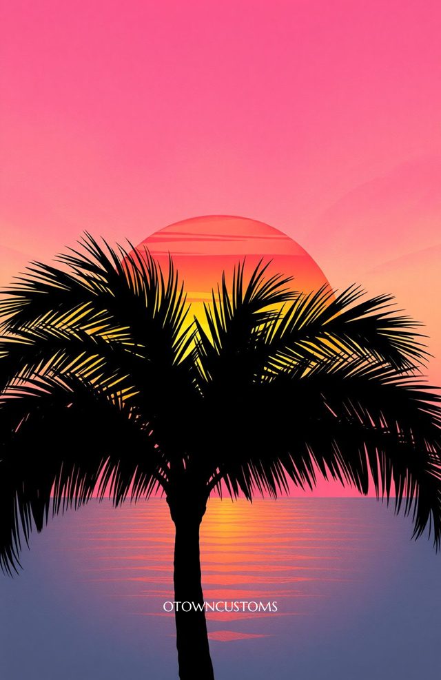 Retro Sunset Palm Silhouette