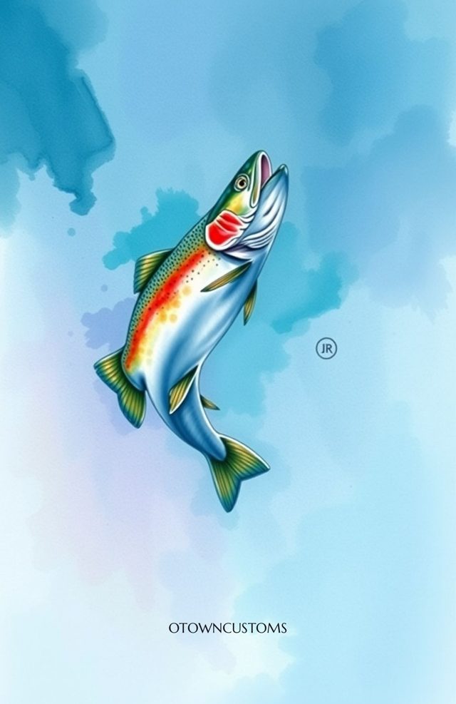 Digital Watercolor Rainbow Trout Splash