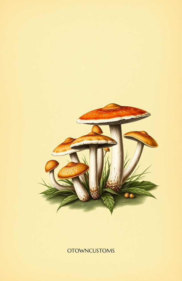 Vintage Botanical Mushroom Illustration Floral