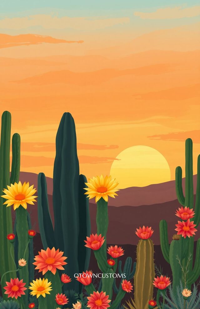 Colorful Cactus Blooms Desert