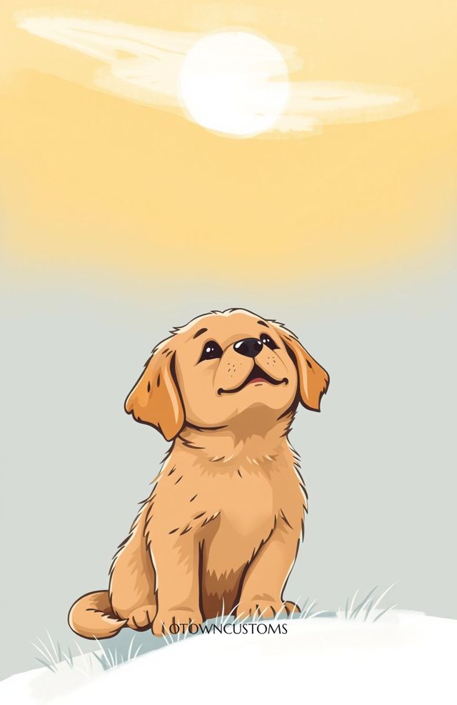 Illustrative Digital Painting Golden Retriever Pup