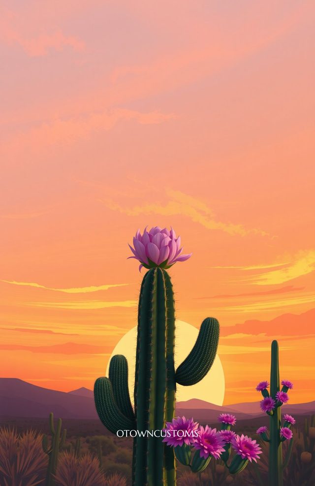 Desert Cactus Bloom Sunset