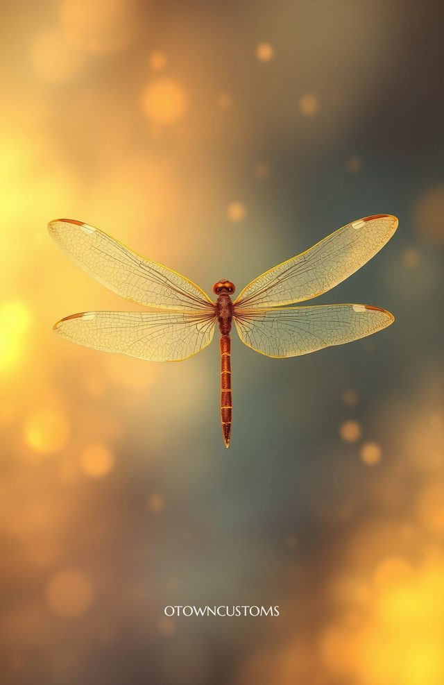 Dreamy Bokeh Mystic Golden Dragonfly