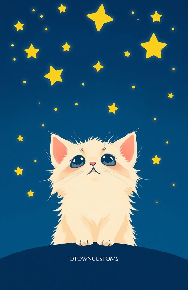 Cartoon Cat Kitten Stargazing