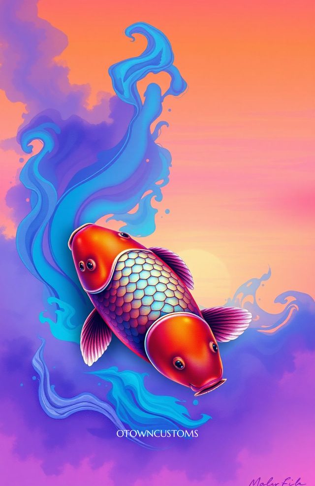 Rainbow Koi Pond Vibrant Digital Art