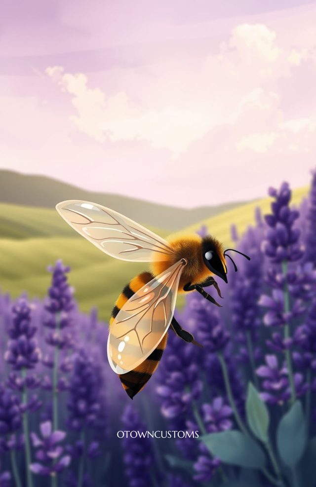 Lavender Field Honeybee Soft Illustration