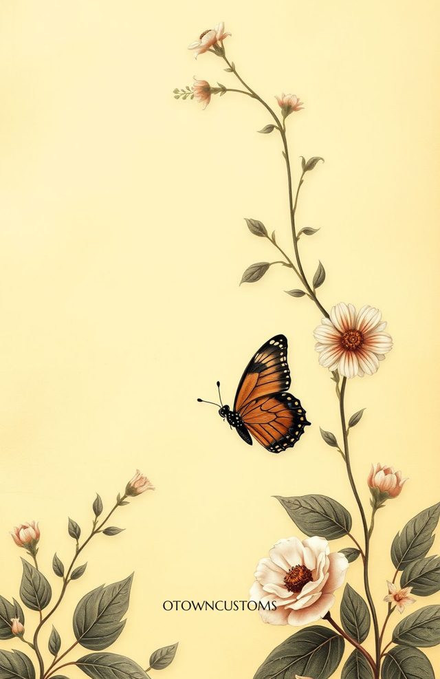 Vintage Botanical Floral Butterfly