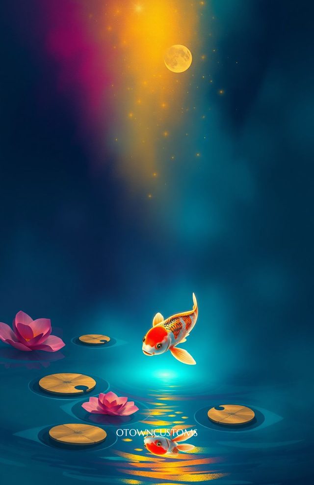 Vibrant Watercolor Koi Pond