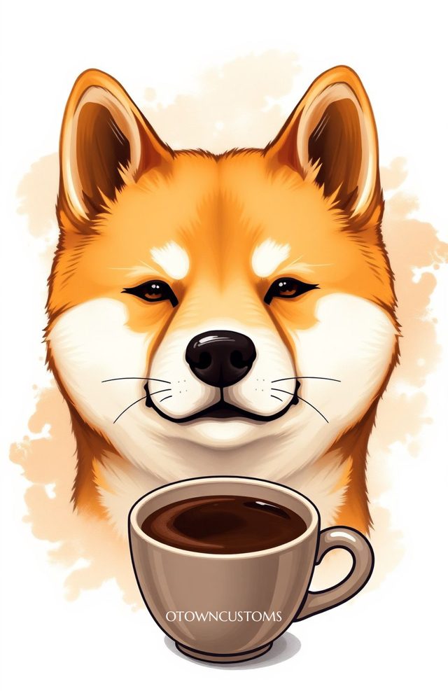 Cute Shiba Inu Coffee Illustrated Dog