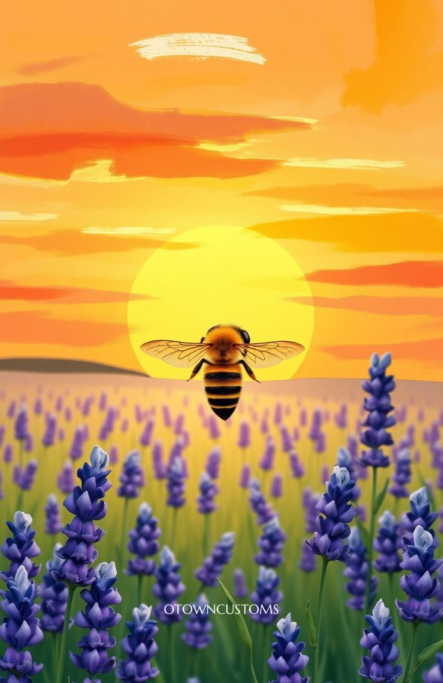 Painterly Honey Bee Lavender Field