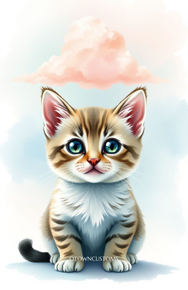 Watercolor Kitty Portrait Cute Animal Cartoon