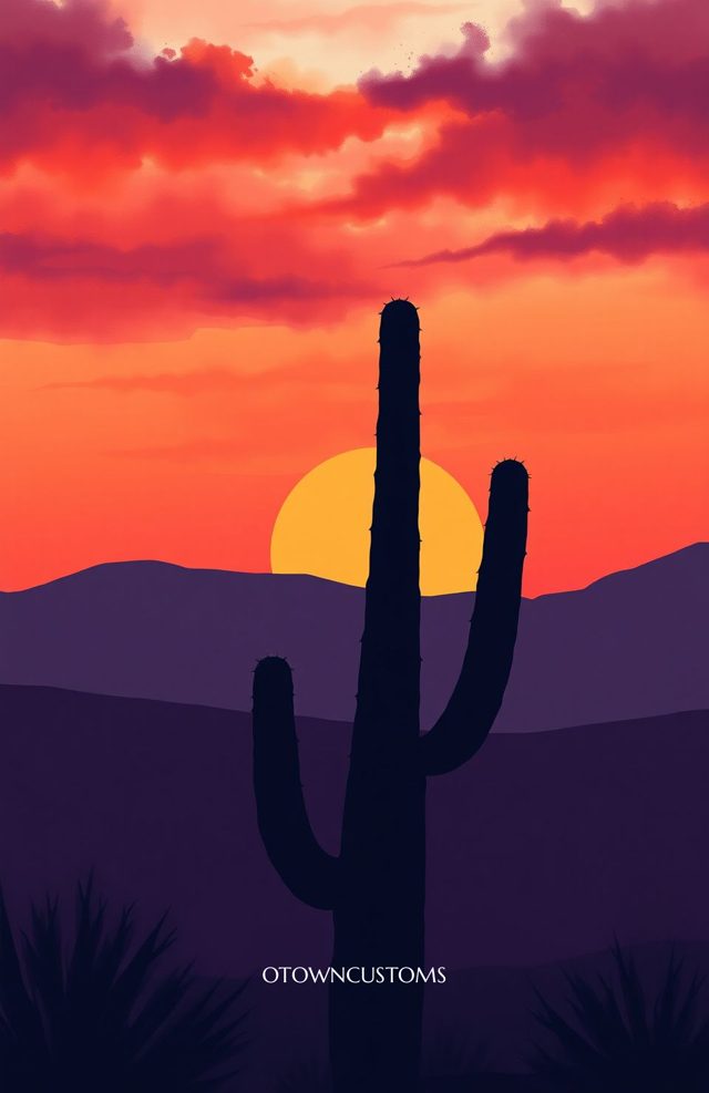 Silhouette Desert Cactus Sunset