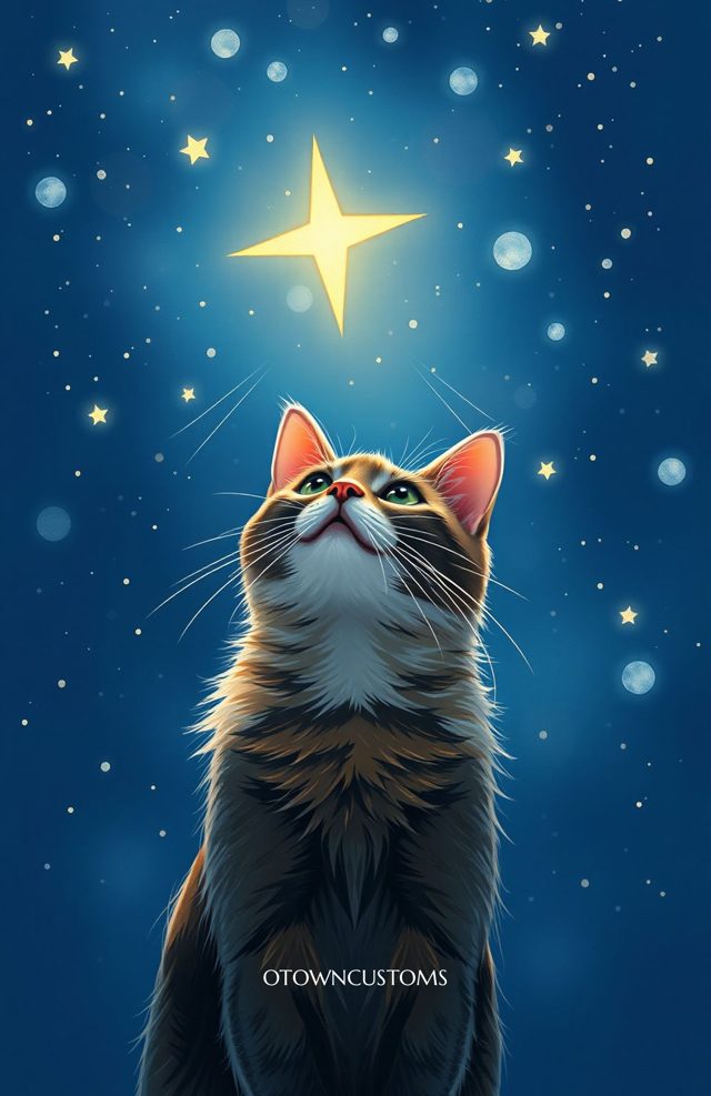 Whimsical Illustration Cosmic Cat Starlight
