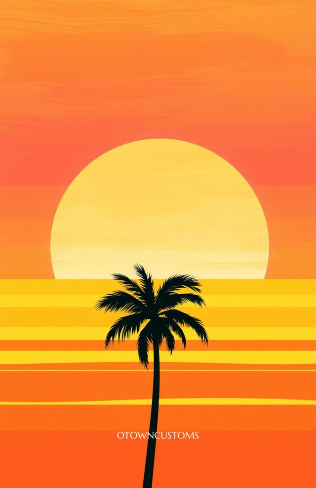 Retro Sunset Palm Silhouette Coastal