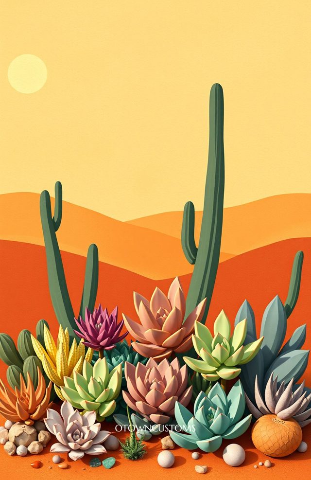 Stylized Desert Flora Succulent Garden
