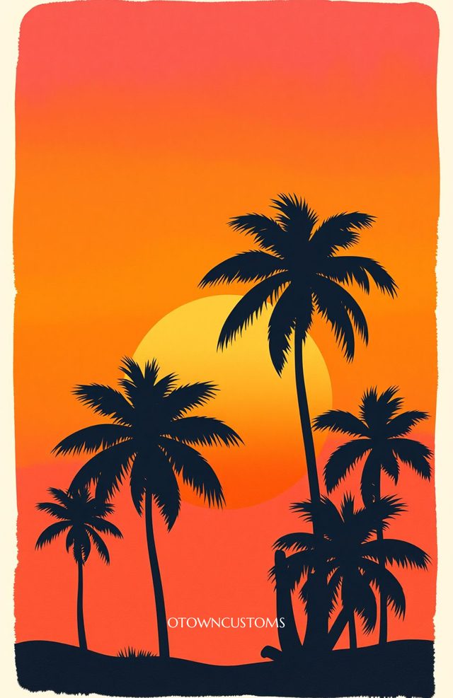Retro Sunset Palm Trees Coastal