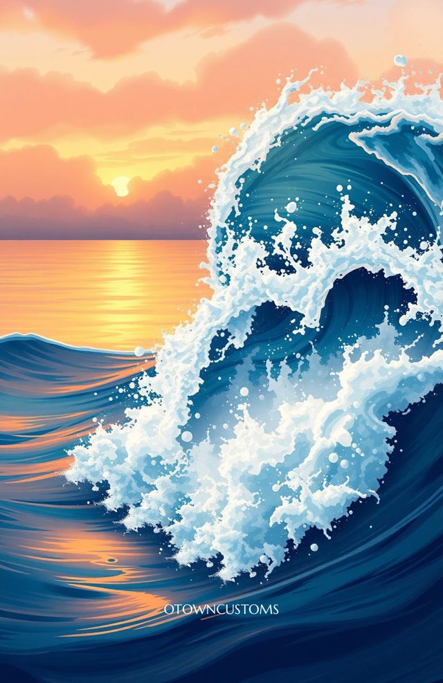 Ocean Wave Sunset Sparkle Phone Case Dramatic Coastal