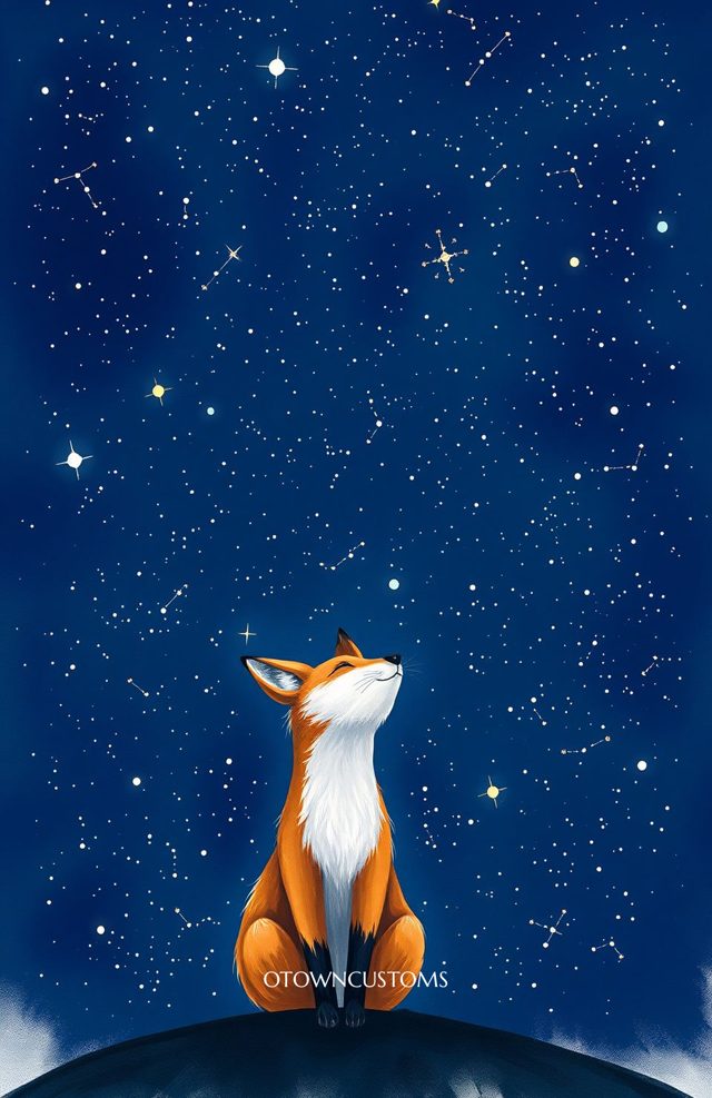 Celestial Fox Stargazing Starry Night