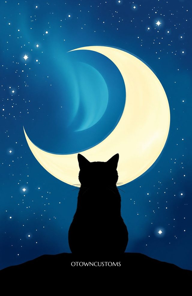 Crescent Moon Feline Silhouette