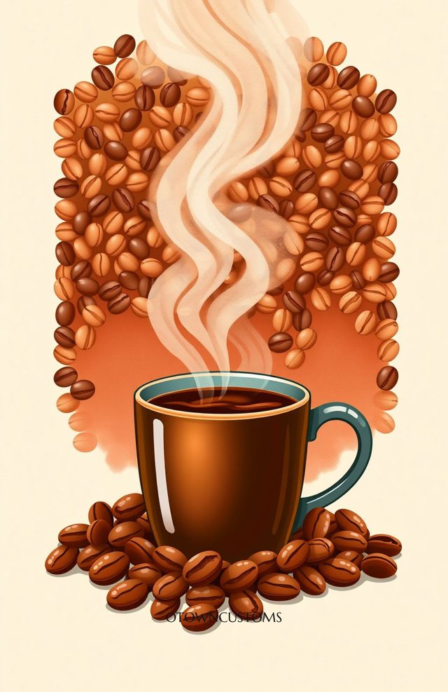 Coffee Beans Steaming Mug Artistic Illustration